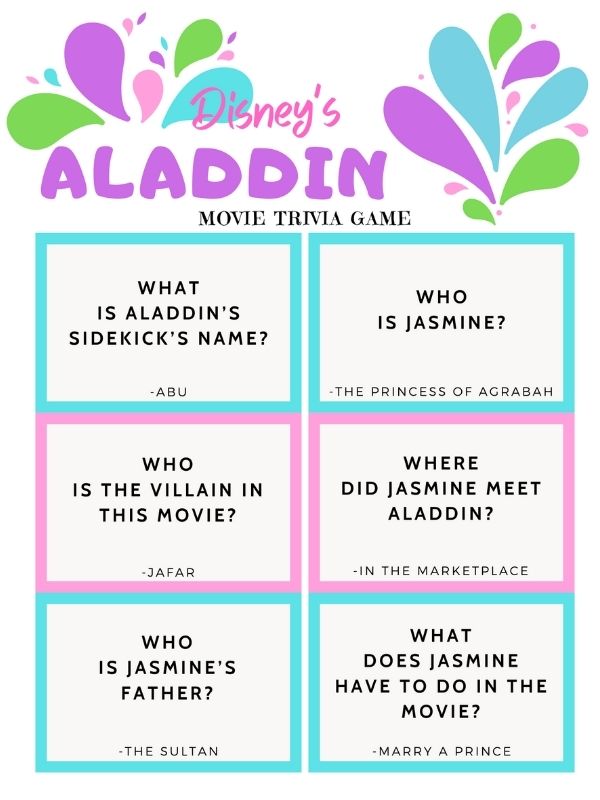 Aladdin Movie Trivia Quiz - FREE PRINTABLE - The Life Of Spicers