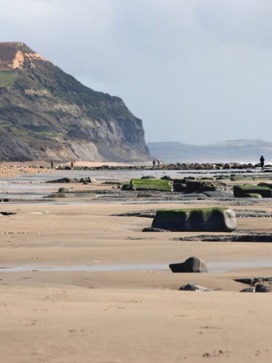 view across Charmouth beach
