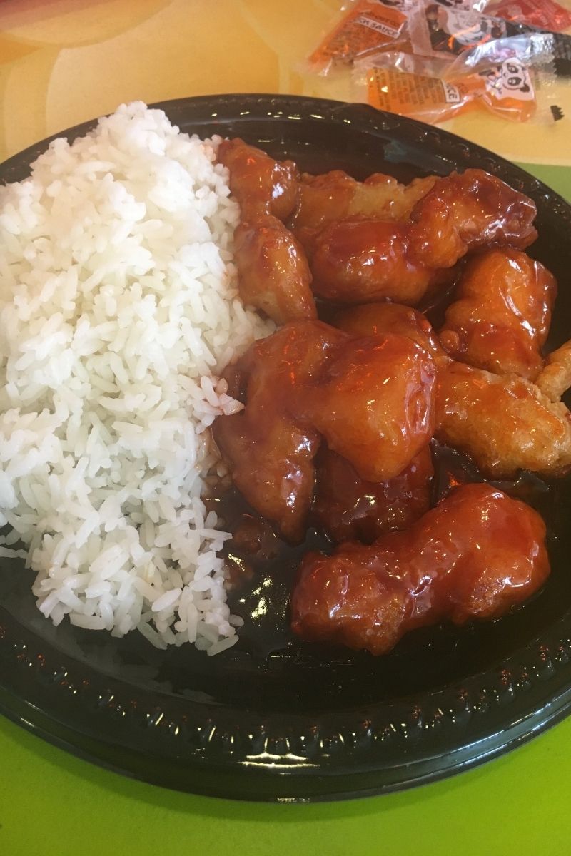 Orange chicken and rice from Lotus Blossom cafe